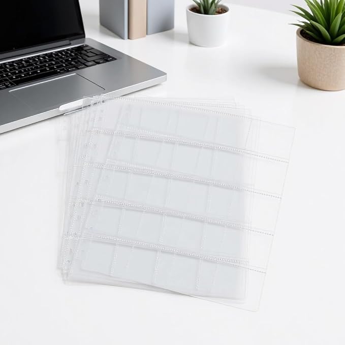 50 Pack Protective Photo Slide Pages Holds 800 2x2-2.7x2 Inch 11 Holes Pocket Photo Sheets for 3/4 Ring Binder Card Clear Album Refill PagesPhotos Clear Archival Slide Storage Album Refill Preservers