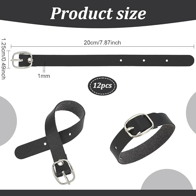 FINGERINSPIRE 12 pcs PU Leather Luggage Tag Straps 7.87" Black Leather Luggage Tag Loops with Alloy Buckle Leather Name Strap Tag Holders for Suitcases Briefcase Backpacks Travel Hanging Accessories