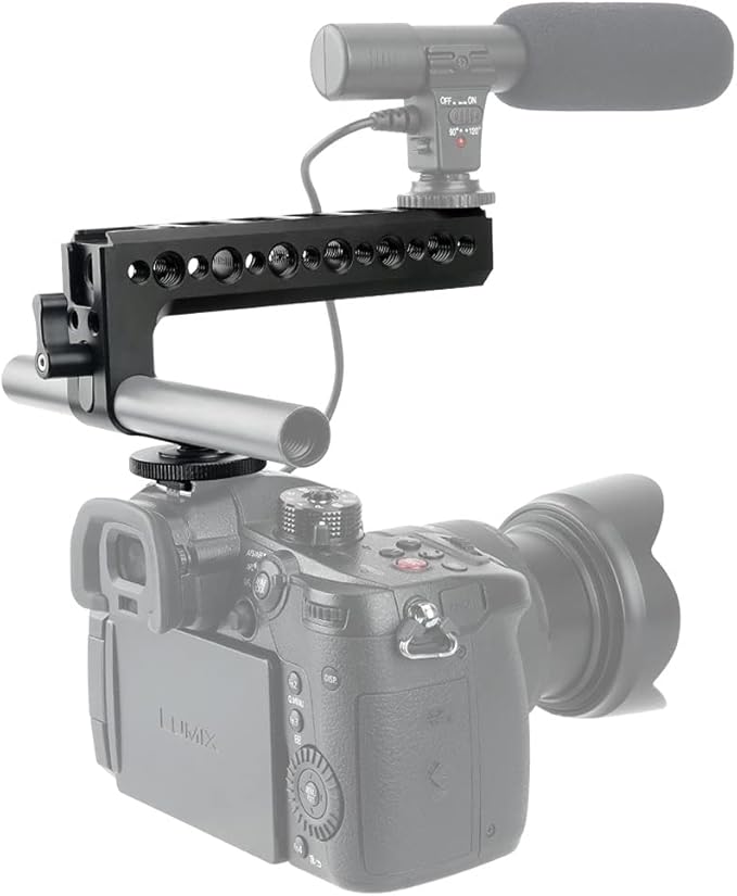 NICEYRIG Hot Shoe Top Handle Grip DSLR Camera Handgrip with 15mm Rod Clamp, Cold Shoe Mounts Applicable for Panasonic Lumix GH5/G9/G95/G85, Sony A6600/A6100/A6400/A6500-192