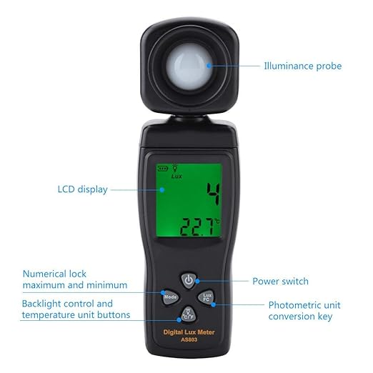 Digital LuxMeter Illuminometer Walfront SMART SENSOR AS803 Mini LCD Display 200000 LUX Handheld Luxmeter Light Meter -10~50℃