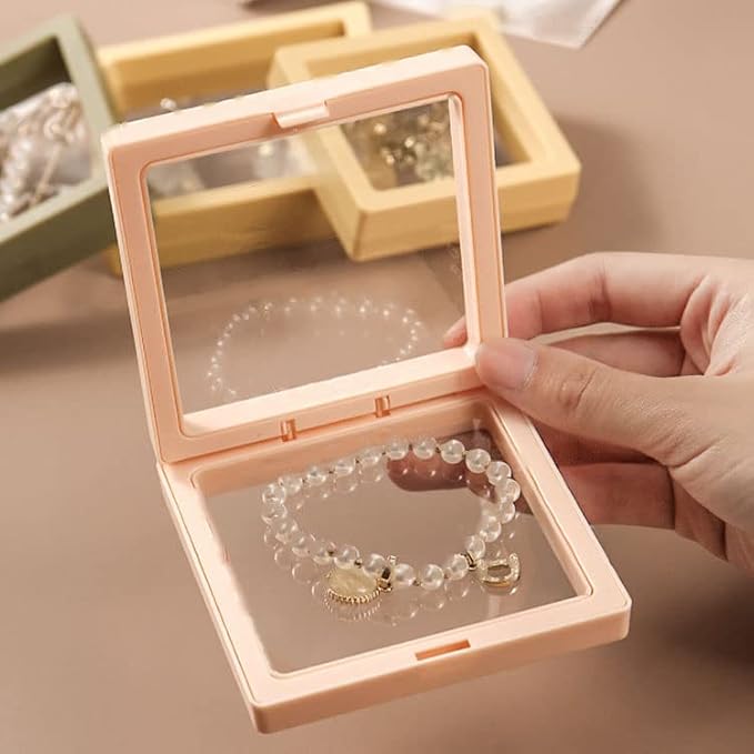 12PCS 3D Floating Frame Display Stand, Jewelry Box, Gift Box, Ornament Organizer, Small Travel Jewelry Box, PE Film Anti-Oxidation, Suspended Display Box Stackable (3.54*3.54，Type 2)
