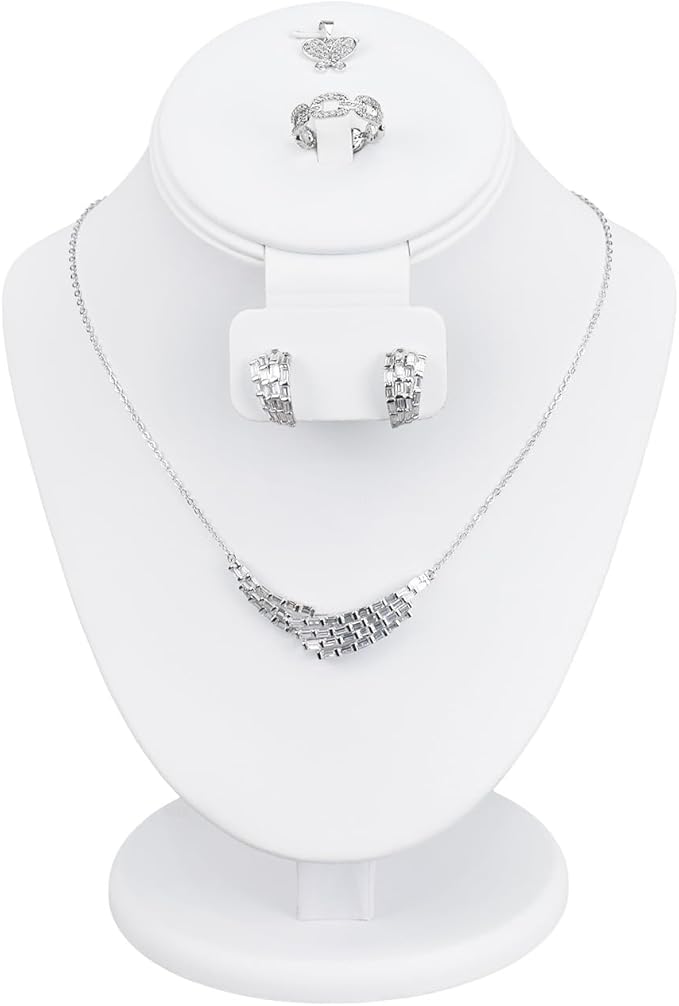 MOOCA White Leatherette Combination Display Jewelry Bust for Necklaces, Earrings, Rings