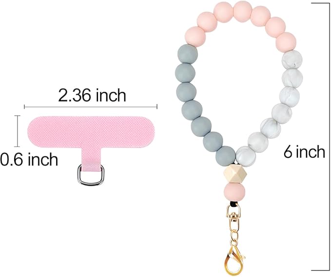 Marble Silicone Beaded Phone Wrist Strap, Cellphone Lanyard with Tether Tab, Elastic Hands-Free Wristlet Bracelet
