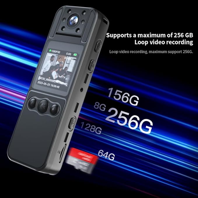 128G Body Cam with 180°Rotating Lens,Bike Camera with Audio and Video Recording,Sport Camera with 6hrs Battery,Night Vision,Wearable Cam for Pet,Office,Security Police Law Enforcement (H82-1080-128G)