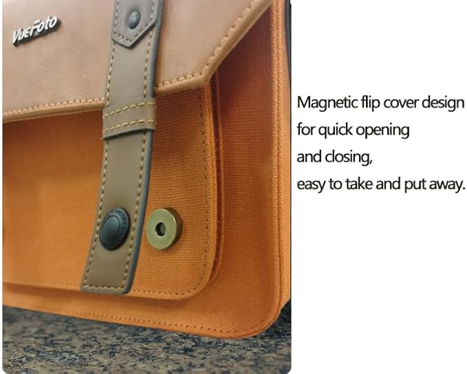 VueFoto Camera Messenger Bag,Vintage Leather Flip-top Waterproof Camera Bag,Compatible with Canon,Nikon,Sony SLR/DSLR Mirrorless Cameras For Women and Men (Orange, Medium)