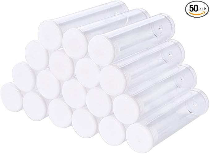 Craftdady 50pcs Transparent Clear Plastic Empty Storage Tubes Bead Container Set Test Bottles Organizers Boxes with Lid, 2.16x0.59 (55x15mm)