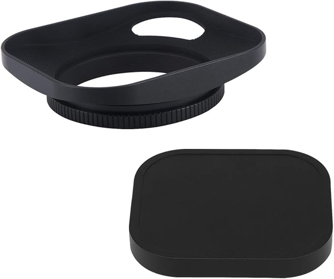 Haoge LH-B46P 46mm Square Metal Screw-in Lens Hood Hollow Out Designed with Cap for Leica Rangefinder Camera with 46mm E46 Filter Thread Lens Black