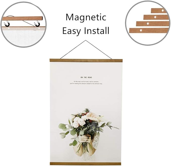 Miaowater Magnetic Poster Frame Hanger,8x10 8x12 8x18 Light Wood Wooden Frames Hangers for Photo Picture Art Canvas Print Artwork Wall Hanging Teak Wood 8''