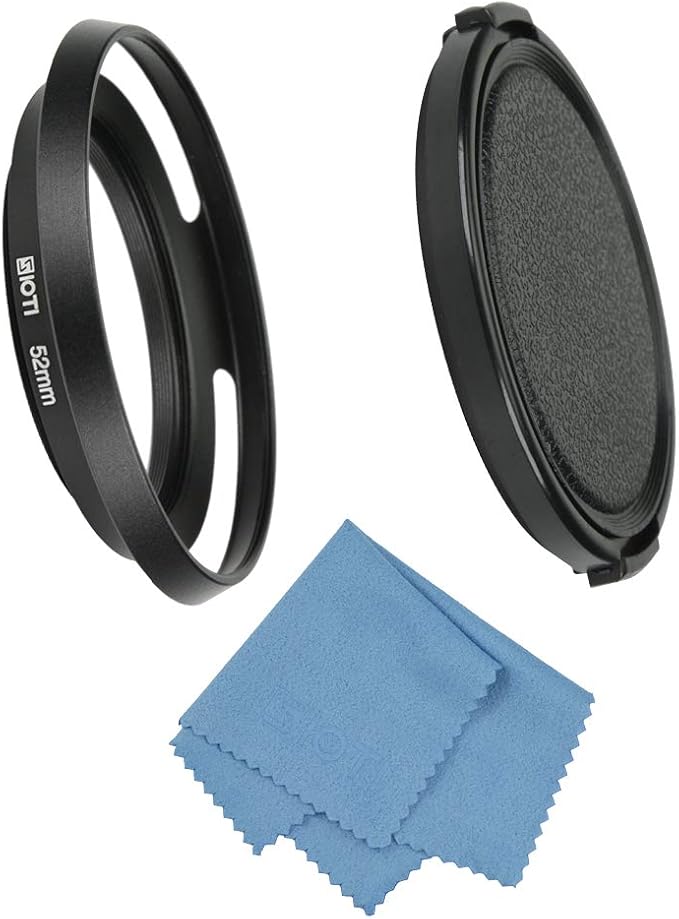 SIOTI 52mm Lens Hood, Oxidation Matte Anti Reflective Treatment, Aluminum Alloy, with 1 * 67mm Lens Cap, Compatible with Sony/Canon/Nikon/Fuji etc >24mm Camera Lens
