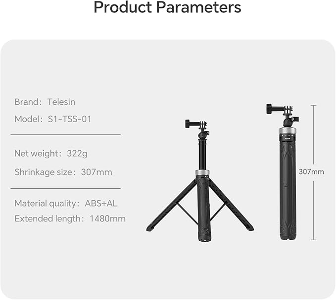 TELESIN 59in Long Selfie Stick Tripod for GoPro,360 Ball Joint Extension Pole Monopod Handle Grip for Go Pro Max Hero 13 12 11 10 9 Insta360 X5 X4 Ace Pro DJI OSMO Namo 360 Action 6 5 Pro 4 3 Pocket 3