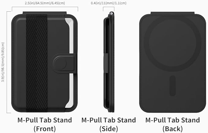 Sinjimoru Pull & Eject Magnetic Wallet for iPhone, Phone Wallet with Adjustable Stand, Compatible with MagSafe Wallet, M-Pull Tab Stand Black