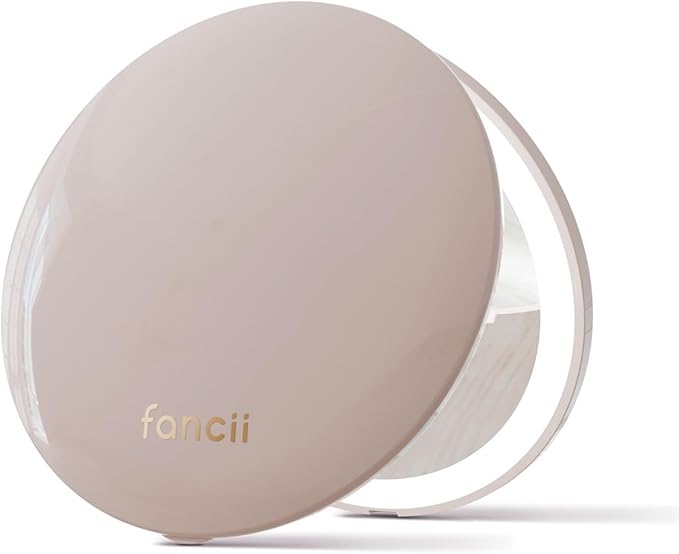 Fancii Mini Taylor Compact Magnifying Mirror with LED Light, 10x/1x, Rechargeable, 3 Light Settings, Dimmable - Small Lighted Travel Handheld Mirror for Pocket, Handbag, Purse, 2-Sided (Desert Sands)
