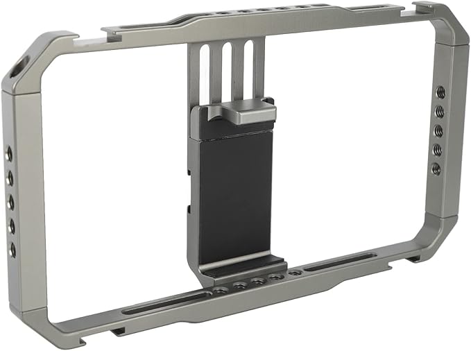 Smartphone Video Rig Camera Cage, Handheld Phone Video Stabilizer with Dual Handles, Aluminum Alloy Vlogging Cage with Cold Shoe and 1/4" Mounts for Phones 2.5-3.4in