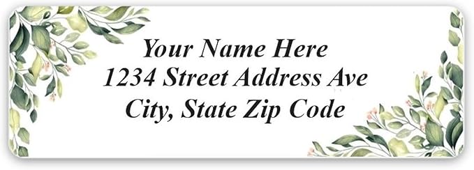 Personalized Return Address Labels Corner Leaves - Custom Mailing Labels/Stickers for Envelopes, Easy Peel and Stick, Permanent Flat Sheet Rectangle Labels (White) Made in The USA (60)