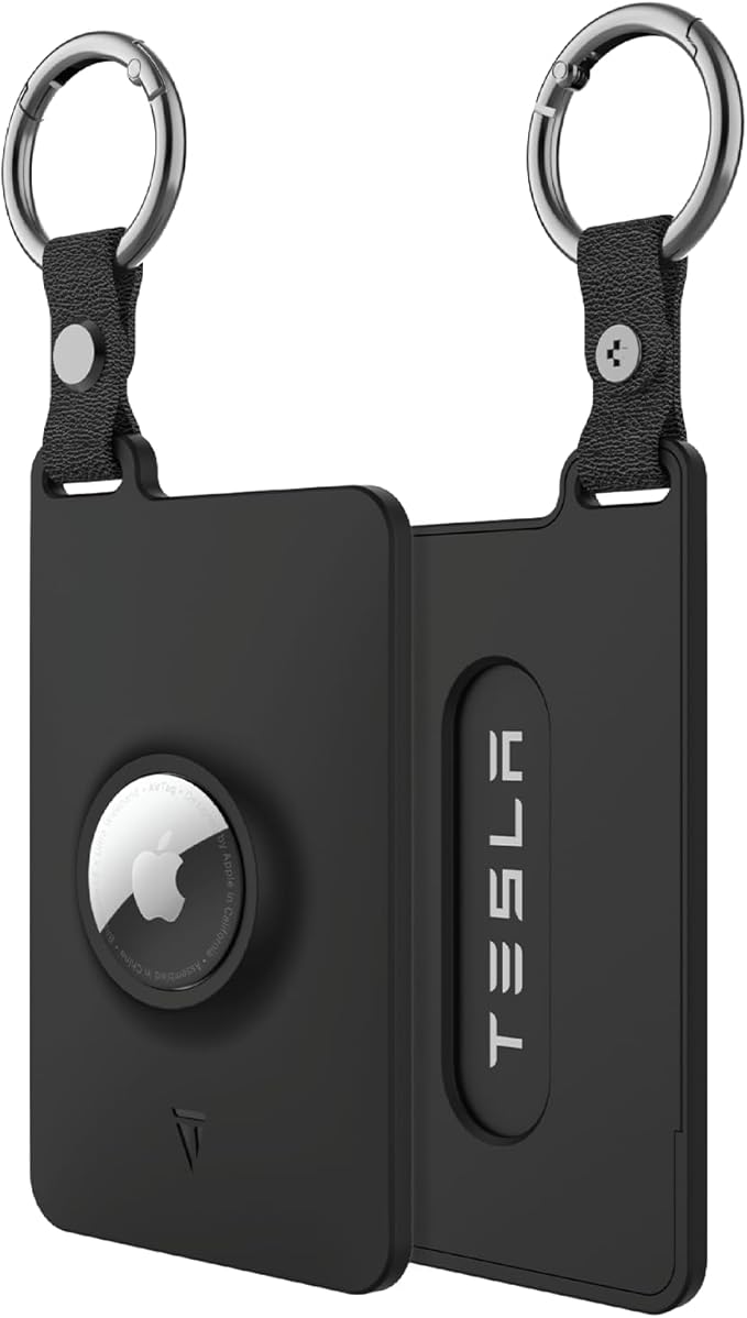 TUDIA Card Holder Case Designed for Tesla Key Card with Airtag Slot - [2 Pack] KeyCard cover for Model 3 Y S X Cybertruck with Carabiner & Scratch-Resistant Protective Card Film