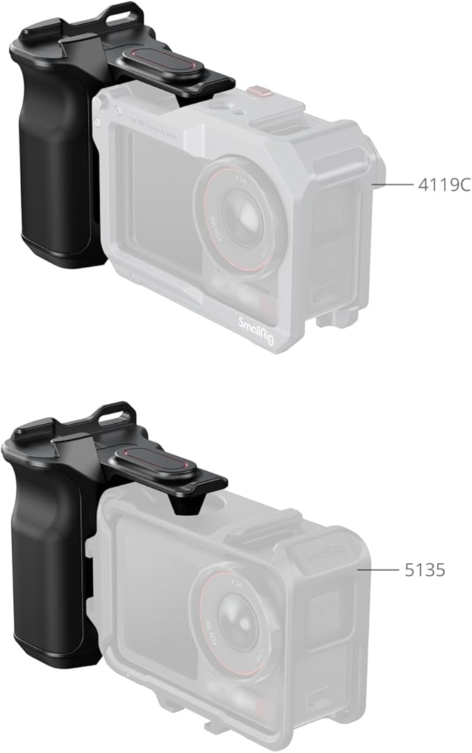 SMALLRIG Street Photography Handle for DJI Osmo Action 5 Pro/ 4/3, Quick Release, Shutter Button, Cold Shoe, Wrist Strap,1/4 Threaded Hole, Camera Grip Holder for DJI OEM Cages - 5826