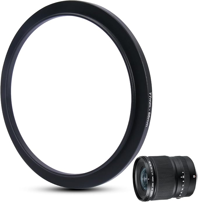 Metal Step Up Ring Filter Adapter - 77mm to 86mm - Metal Ring Step Up Rings Adapter Filter Compatible with All 86mm UV, CPL, ND, Lens Hood, Threaded Lens ect
