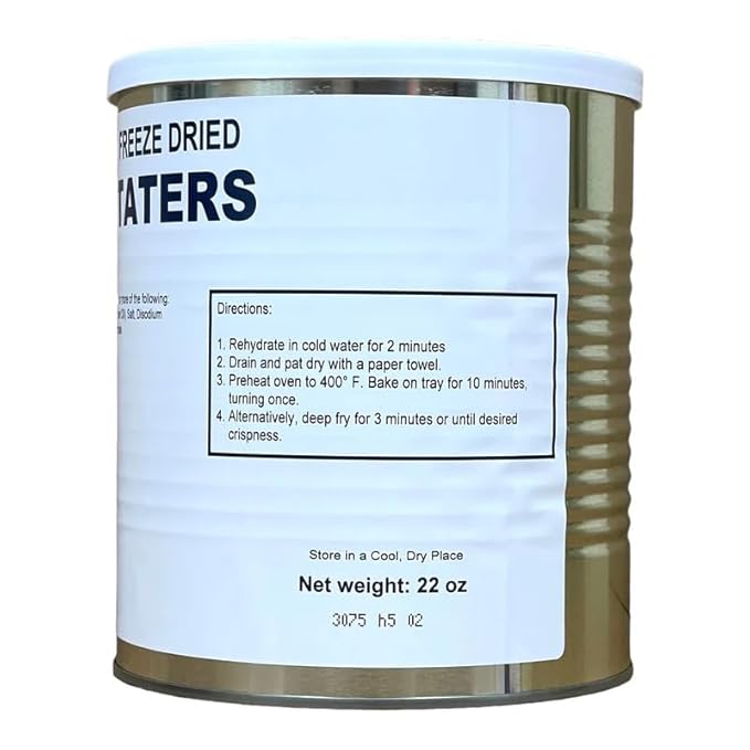 Military Surplus Freeze Dried Real Potato Tater Tots – #10 Can – 22 oz – 25+ Year Shelf Life – Emergency Food Supply – Ready to Eat – Survival, Camping, Hunting, Backpacking – Long-Term Storage – Pack of 1