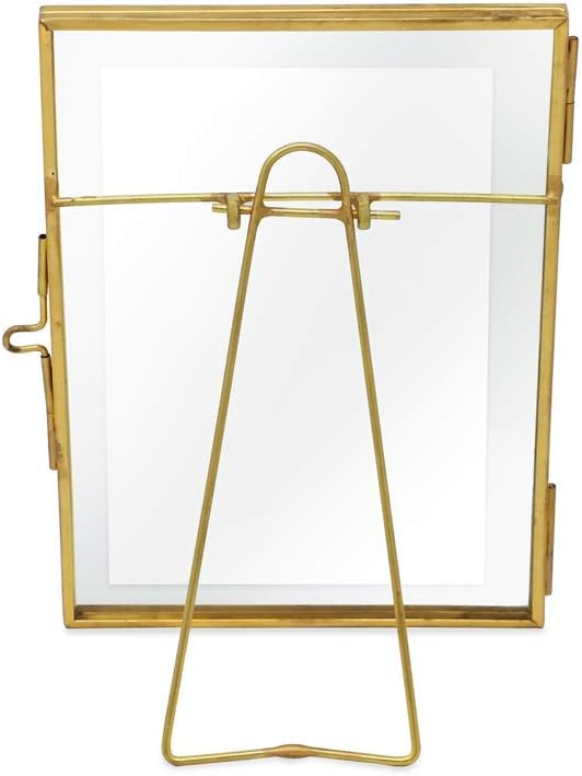 Isaac Jacobs 4x6, Antique Gold, Vintage Style Brass and Glass, Metal Floating Picture Frame (Vertical) with Locket Closure, for Photos, Art, & More, Tabletop Display (4x6 Antique Gold)