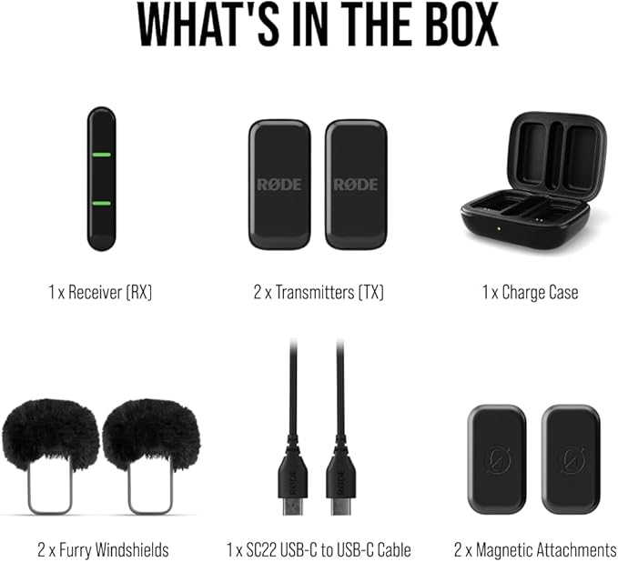 RØDE Wireless Micro - Compact Wireless Microphone, Two Mics with Charge Case for Smartphone Content Creation - Lightning, Black (iPhone ONLY)
