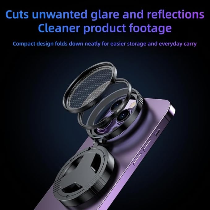 Anti-Glare Magnetic Phone Filter, 52mm Magnetic CPL Polarizer, Foldable Portable Rotatable Quick Mount Lens, Reduce Glare & Reflections for Water, Glass, Sky (1PC)