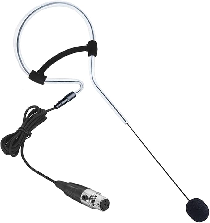 Black Single Earset Headset Microphone Headworn Over Ear Hanging Condenser Mic Compatible with Shure Wireless Bodypack Transmitter System with Mini XLR 4 Pin TA4F Plug