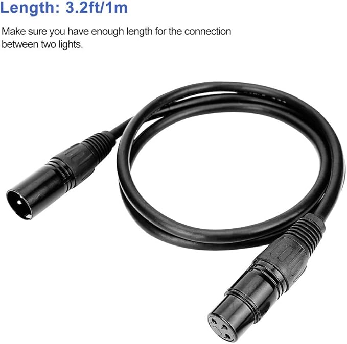 3.2ft DMX Cable, 10PCS 1 Meter DMX Signal Cables Signal Wires, 3-Pin XLR Male to Female Stage Light Signal Cable with Metal connectors, Connection for DMX512 Stage & DJ Lighting fixtures