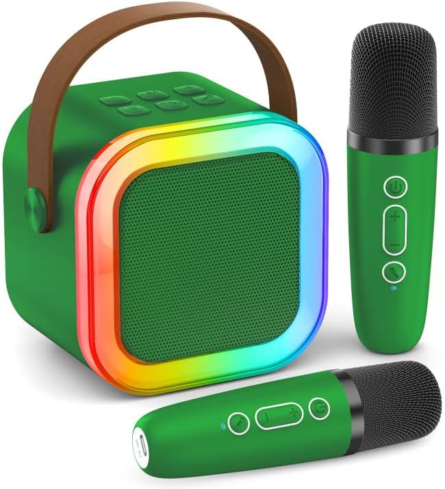 Karaoke Machine for Kids Adults, Portable Bluetooth Speaker with 2 Wireless Karaoke Microphones Player, 2026 TOP Birthday for Girls Boys 3,4,5,6,7,8+Year Old Toddler Toys(Dark Green)