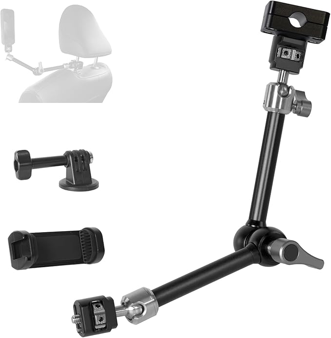Heavy-Duty Articulating Magic Arm Mount with Super Clamp, 360° Dual Ball Head & 1/4" ARRI Locating Pin&Holes, Camera Monitor Mount for Action Camera Video LED Light (11" Magic Arm w/Headrest)