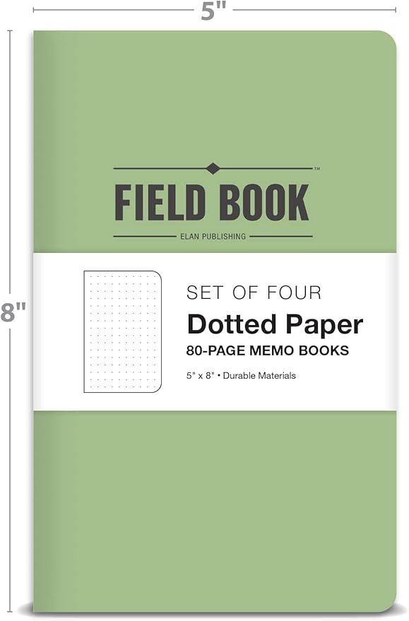 Elan Publishing Company Field Notebook/Journal - 5"x8" - Green Cover - Dot Grid Book - Pack of 4