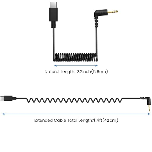 USB C to 3.5mm Microphone Cable for Rode Wireless Pro/Wireless Go 2 and Hollyland Lark M2 150 Max, Coiled Audio Patch Cable Mic Cord Compatible with Samsung Galaxy and Google Pixel Android Phones