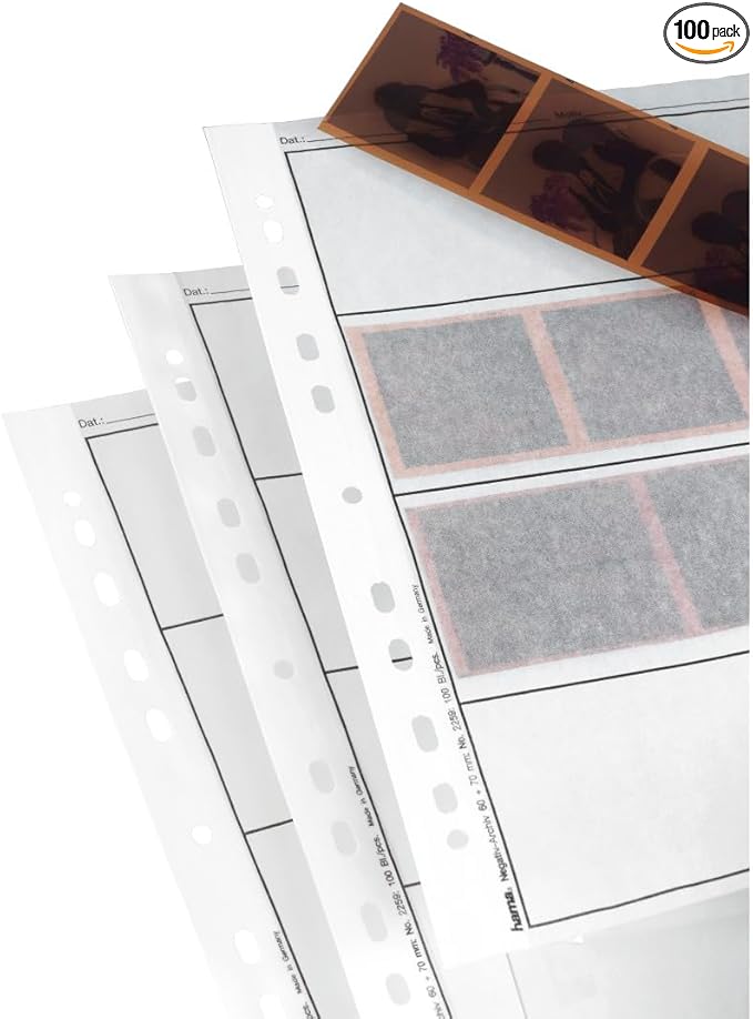 Hama Negative File Storage Sleeves | Each Holding 4 Strips of 6 x 7 cm or 6 x 9cm Frames | Pack of 100 | Glassine