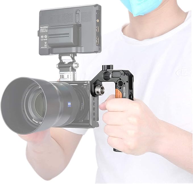 NICEYRIG Top Handle for ARRI 3/8 '' Thread with 15mm Rod Clamp, DSLR Camera Wooden Grip for Cage Rig - 348
