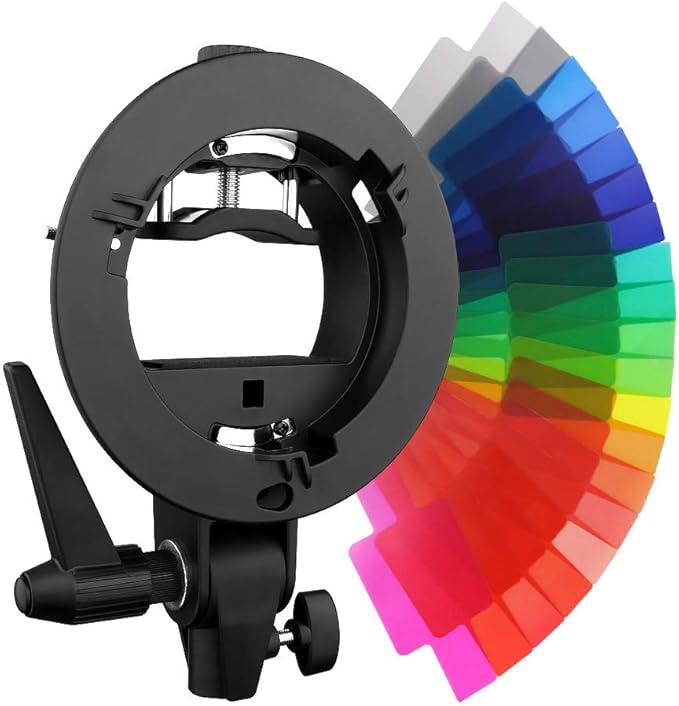 Godox S-Type Bracket Bowens S Mount Holder for Speedlite with 20 Pieces Gel Light Filter