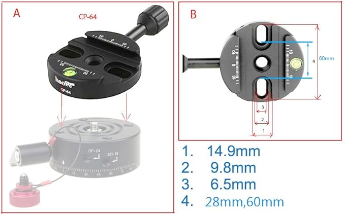 Haoge 64mm Screw Knob Clamp Adapter Mount for Quick Release QR Plate Camera Tripod Ballhead Monopod Ball Head Fit Arca Swiss