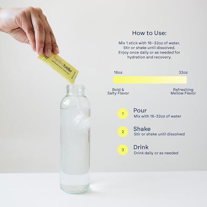 Belle HydroBelle Electrolyte Powder Drink Mix, Lemon Lime, Sugar Free Hydration Packets Made with Coconut Water and Electrolytes, Vegan, Keto, and Dairy Free, Travel Friendly, 32 Count