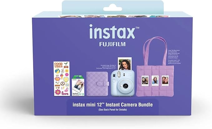 Fujifilm Instax Mini 12 Instant Film Camera All Included Holiday Bundle 2025 + Spray Art Instant Film 10 Exposures (Pastel Blue)