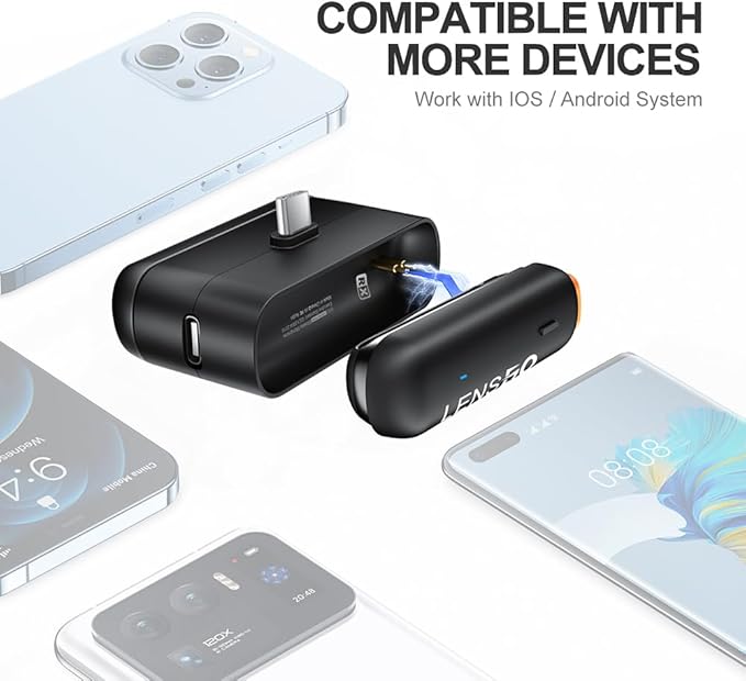LENSGO Wireless Lavalier Microphone for Android, 2.4 Ghz Duali Professional Lapel Mics, Wireless Mic Plug-Play, Lapel Microphone for Video Recording Interview Conference Podcast Vlog YouTube TikTok