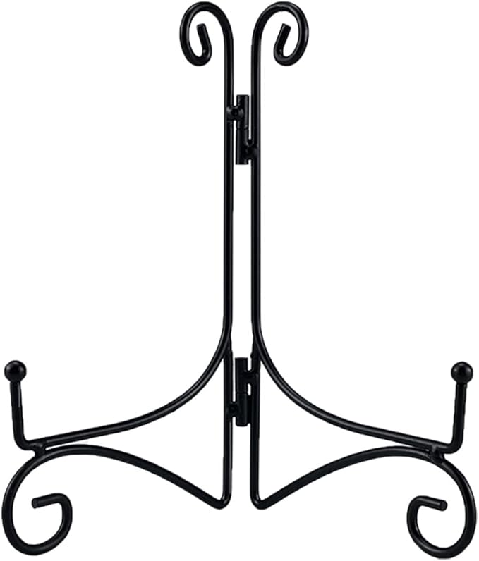 SVENJBB Black Iron Plate Stand, 8 Inch Plate Holder for Display, Small Metal Plate Display Stands for Cookbook, Picture Frame, Photo, Decorative Plates (8 Inch, 1 Pack)