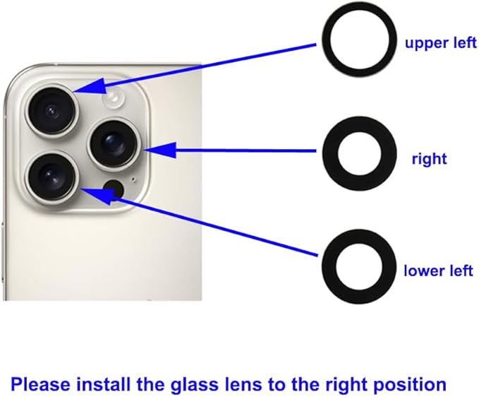 3pcs OEM Rear Camera Glass Lens Replacement for iPhone 16 Pro 6.3 Inches and for iPhone 16 Pro Max 6.9 Inches Adhesive Preinstalled with Repair Tools Set (for 16 Pro / 16 Pro Max)