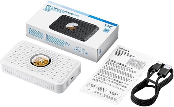JJC Reusable Desiccant Dehumidifier with USB-C Charging, 70g Portable Moisture Absorber for Gun Safe, Camera Lens Electronic Dry Cabinet, 3D Printer Filaments Storage, Guitar Bag & Closet (White)