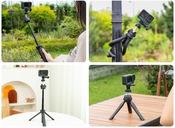 Action Camera Tripod Adaptor with 1/4"-20 Hole for Osmo Action 5 Pro 4 3 Tripod Mount Adapter Selfie Stick Monopod for GoPro Hero 13 12 11 10, Ace Pro 2 and Other Action Cameras Travel Vlogging