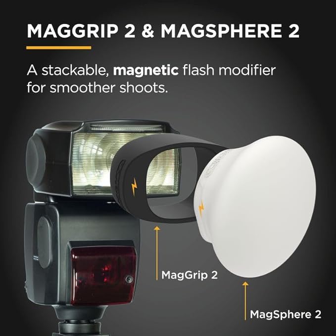 MagMod MagSphere 2 & MagGrip 2 Bundle, Magnetic Flash Diffuser Kit for On-Camera Photography, Modular Lighting Control System, Compatible with 99% of All Speedlites