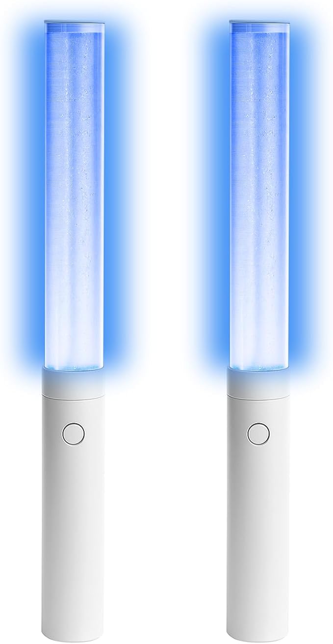 LED Glow Sticks Reusable Glow Party Favor Supplies Multicolor Light Up Stick Idol Concert LED Flashing Bright Glow Lightsticks for Wedding, Birthday, Raves, Concert, Halloween, Christmas (White-2Pack)