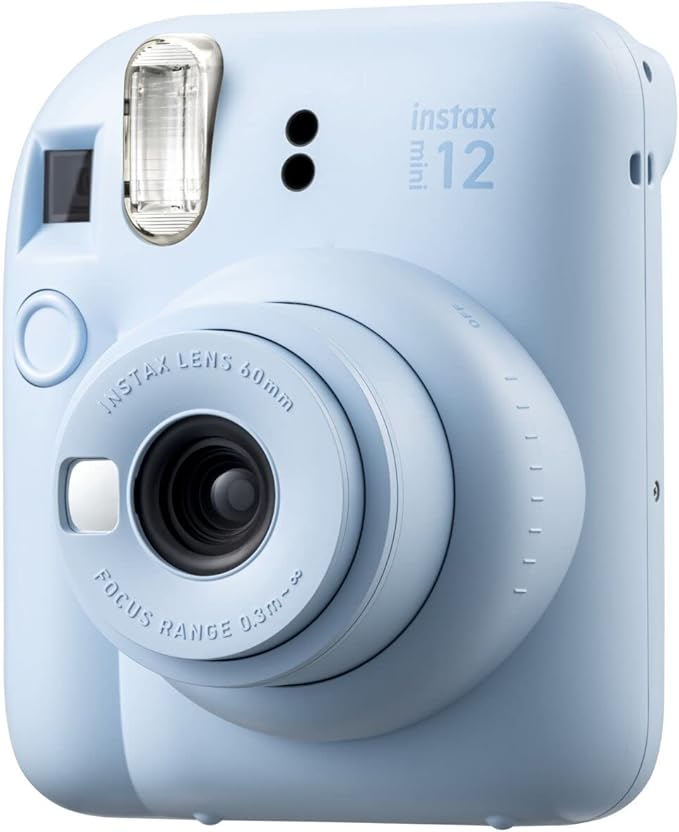 Fujifilm Instax Mini 12 Instant Film Camera Pastel Blue, Fujifilm Instax Mini Twin Pack Instant Film 20 Prints, Prtotective Case, Gift Bundle