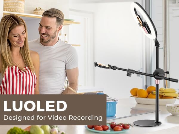 11" Desk Ring Light,Wireless Bluetooth Ring Light with Stand & Phone Holder,Overhead Phone Mount for Video Recording,Tripod for Cooking Videos,Webcam Lamp/TikTok/YouTube,Compatible with iPhone Camera