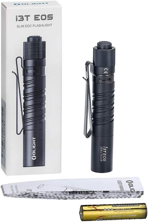 OLIGHT I3T EOS 180 Lumens Dual-Output Slim EDC Flashlight for Camping and Hiking, Tail Switch Flash Light with AAA Battery (Black)