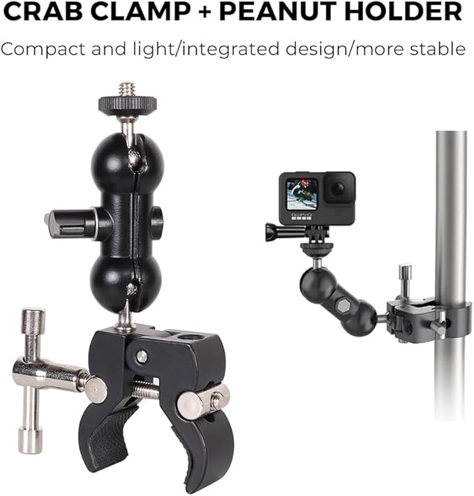 Double Ballhead Magic Arm Camera Clamp Mount Monitor Mount Bracket with Super Clamp with 1/4" and 3/8" Thread for DSLR Camera Rig, LCD Monitor, LED Flash Lights