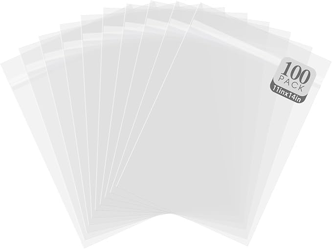Golden State Art, Pack of 100 11 1/4 x 14 1/8 Crystal Clear Storage Sleeves, Acid-Free Resealable Bags for 11x14 Photo Mats, Art Prints, Drawings