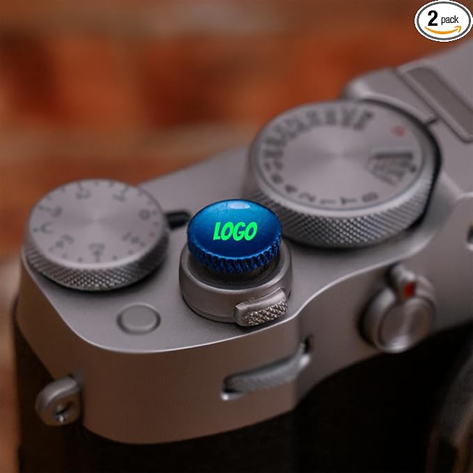Custom Metal Soft Shutter Release Button with Personalized Logo, Text or Image, Compatible with Fujifilm Threaded Models, 2-Pack (Blue)